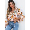 Amaryllis Women's Abstract Print Ruffle Sleeve Blouse Boho-Chic V-Neck Peasant Top Flowy Fit - 3 of 4