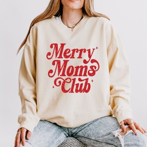 Merry Mom's Club Distressed - Women's Lightweight Garment Dyed Sweatshirt - 1 of 4