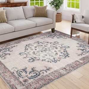 Gulches Vintage Bohemian Living Room Area Rug 5x7, Non-Slip Machine Washable Rug - 1 of 4