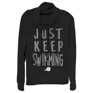 Juniors Womens Finding Dory Keep Swimming Cowl Neck Sweatshirt - 1 of 4