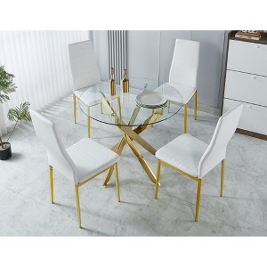 5-Piece Dining Set with Glass Table and Four Upholstered Chairs - 1 of 4