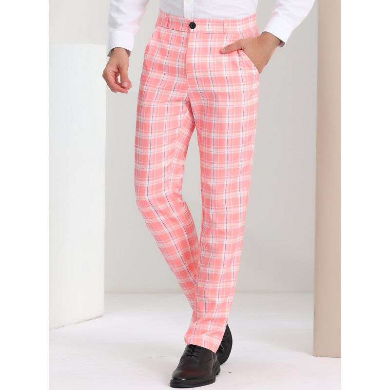 Lars Amadeus Men's Regular Fit Flat Front Classic Plaid Suit Pants, 2 of 7