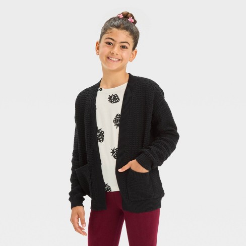 Girls black long cardigan hotsell