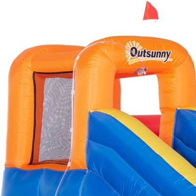 Outsunny Space Theme Inflatable Water Slide Bounce House with Pool and Cannon