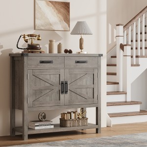 Farmhouse Console Table w/ Cabinet Drawers, Buffet Cabinet w/ Storage Shelf, Wood Coffee Bar Cabinet for Kitchen, Dining Room, Living Room, Entryway - 1 of 4