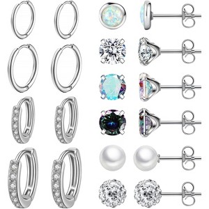 10 Pairs Stainless Steel Earrings: Colorful CZ Studs & 8mm/10mm Hoops, 20G for Women & Men - 1 of 4