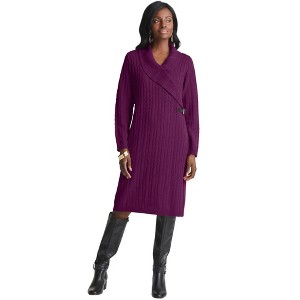 Jessica London Women's Plus Size Pullover Faux Wrap Buckle Dress - 1 of 4