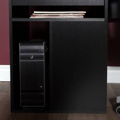 Pure Black Contemporary Home Office Desk with Hutch and USB Ports