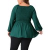Agnes Orinda Women's Plus Size Smocked Peplum Round Neck Long Sleeve Chiffon Shirt Blouses - 4 of 4