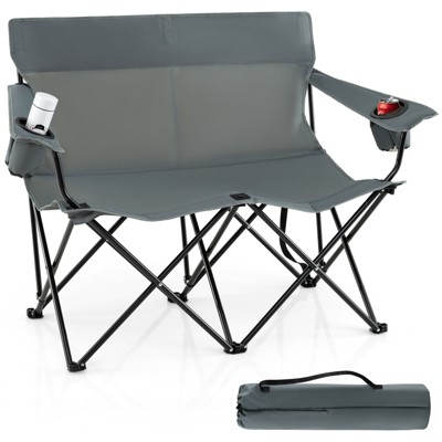 Tangkula Oversized Double Camping Chair 2-Person Outdoor Heavy Duty Lawn Chair with Armrests & Cup Holders