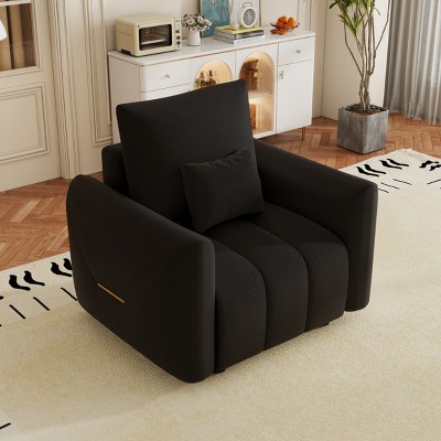 1 Piece Single Teddy Fabric Upholstered Lounge Sofa Chair,Wooden Armrests Chair With A Pillow,Modern Living Room Armrests Chair-Coolbibila
