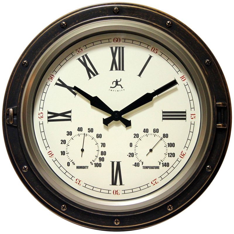 16&#34; Forecaster Indoor/Outdoor Wall Clock Bronze - Infinity Instruments, 1 of 8