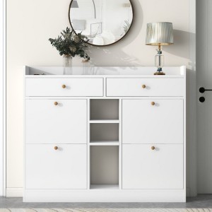 Modern 4-Drawer Tipping Bucket Shoe Cabinet, 2-Tier Storage Organizer with Drawers, Freestanding Rack for Entrance - 1 of 3