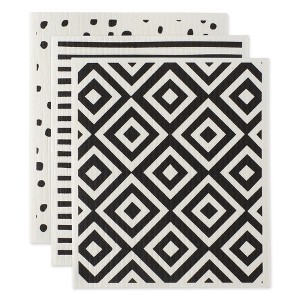 Design Imports  Swedish Dishcloth Set/3, Reusable & Absorbent, Black & White - 1 of 4