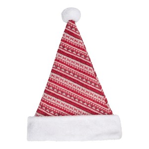 Northlight 17" Red and White Nordic Striped Santa Hat With Pom Pom - 1 of 3