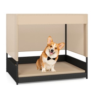 Tangkula Outdoor Dog Shelter w/Cushioned Bed & Removable Sunproof Canopy Raised Legs - 1 of 4