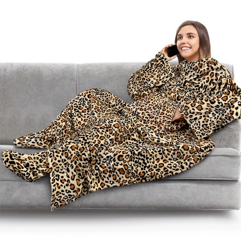 Fleece Wearable Blanket with Feet Pocket Microfiber Warm TV Plush Blanket  Adult 
