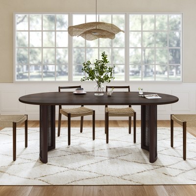 SpassWay 30"H Design Oval Wood Dining Table Kitchen Table Conference Table Gathering Table with Double Pedestal Black/Walnut/Natural Wood