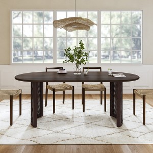 SpassWay 30"H Design Oval Wood Dining Table Kitchen Table Conference Table Gathering Table with Double Pedestal Black/Walnut/Natural Wood - 1 of 4