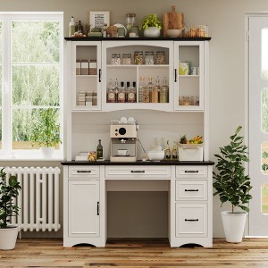 Famapy White Kitchen Hutch Kitchen Cabinet Pantry: Integrated Worktop, High Cabinet Combo, Dust - Proof & Organized - 1 of 4