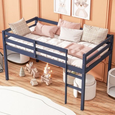 NicBex Twin/Full Size Loft Bed,Rubber Wood Loft Bed Frame with Ladder and Guardrail,Bed Frame for Adults,Kids,Box Spring Not Required