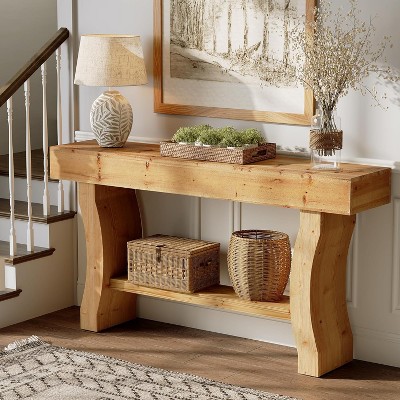 Tribesigns Solid Wood Console Table, 59-Inch Long Sofa Table with Stable Curved Legs for Entryway, Living Room, Hallway, Foyer