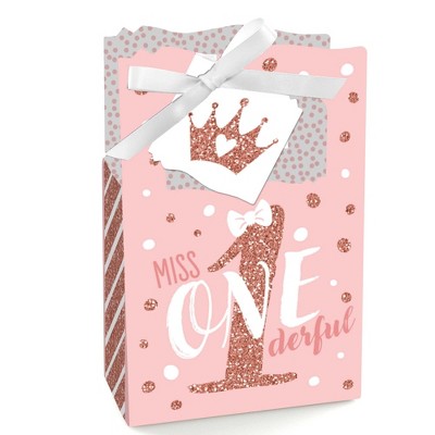 Big Dot of Happiness 1st Birthday Little Miss Onederful - Girl First Birthday Party Favor Boxes - Set of 12