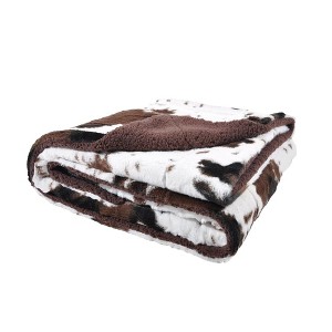 Tadpoles Double Layer Throw Blanket - Faux Shearling Cowhide Print | 50" x 60" | 100% Super Soft Plush Polyester Microfiber - 1 of 3