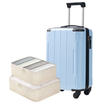 Syemin Bag and Luggage Sets 20-Inch Hardshell Carry-On Luggage, Lightweight Durable ABS Suitcase with Spinner Wheels, Blue, 13.8"*21.5"*8.3"