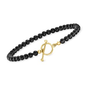 Ross-Simons 4-4.5mm Onyx Bead Charm-Compatible Toggle Bracelet in 18kt Gold Over Sterling - 1 of 4