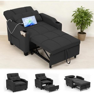 3-in-1 Convertible Sofa Bed - Pull-out sleeper with adjustable backrest, USB port, cup holders & pockets for living room. - 1 of 4