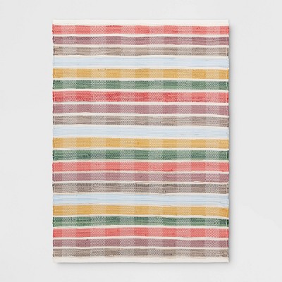 4'x5'6" Check Striped Chindi Handwoven Area Rug Warm Tones - Room Essentials™