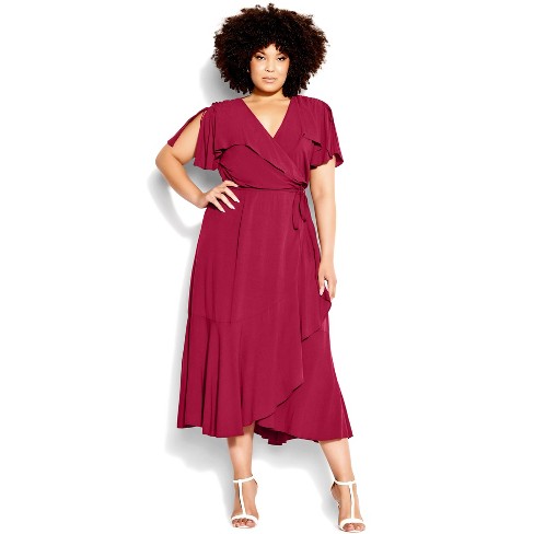 City Chic| Women's Plus Size Palm Love Maxi Dress - Rhubarb - 12 Plus ...