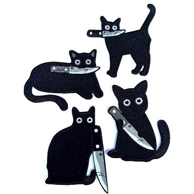 MaseiKar Cat with Knife Iron On/Sew On Patch, Punk Embroidered Funny Patch for Clothes, Jackets, Backpacks, Hats, Jeans, and DIY Accessories