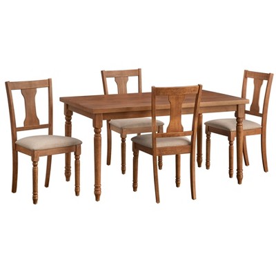 Buylateral 5Pc 60" Burntwood  Rectangular Dining Set with Padded Chair Seats
