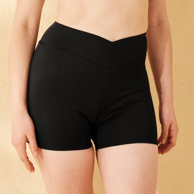 Women's V-Front High Waist 3" Swim Shortie - Shade & Shore™ Black