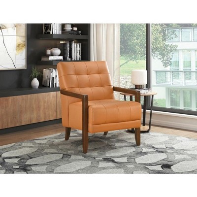 CAVINAS Leather Upholstered Accent Chair,Modern Arm Chairs with Solid Wood Arms and Legs for Bedroom,Reading Room