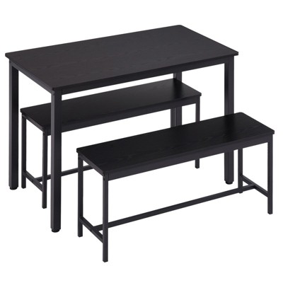 Aukfa Dining Table Set for 4, Kitchen Room Table Set with 2 Benches, 3-Piece Dining Chairs Set for Breakfast Nook, Black