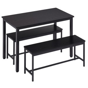 Aukfa Dining Table Set for 4, Kitchen Room Table Set with 2 Benches, 3-Piece Dining Chairs Set for Breakfast Nook, Black - 1 of 4