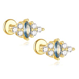 Blue Marquise CZ Flat Back Earrings for Cartilage or Lobe 16g Gold Plated Sterling Silver 1 pair by Ginger Lyne - 1 of 4