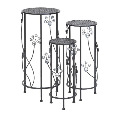 Set of 3 Iron Plant Stands with Floral Bead Details - Olivia & May