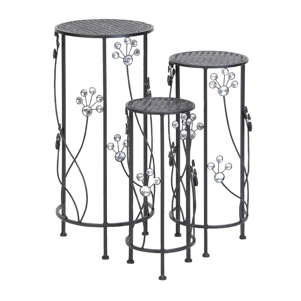 Photos - Plant Stand Set of 3 Iron  with Floral Bead Details - Olivia & May