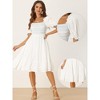 Allegra K Women's Square Neck Puff Short Sleeve Ruffle Summer Smocked Dress - 2 of 4