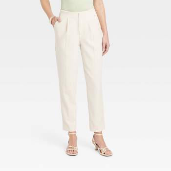 Women's Mid-Rise Regular Fit Pleated Pants - A New Day™ Cream 4