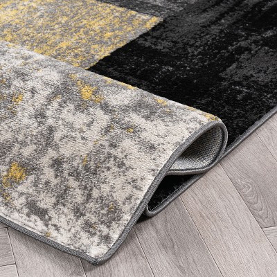 Yellow and Gray Abstract Circle Design Area Rug 2' x 3'