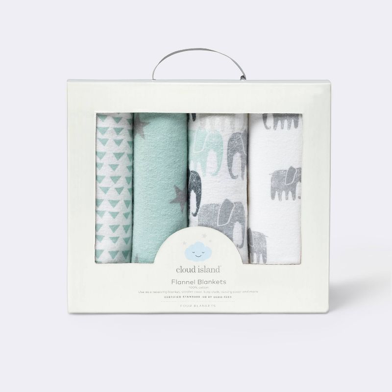 Flannel Baby Blankets Elephants - Cloud Island&#8482; Gray 4pk, 4 of 5