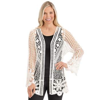 Collections Etc Beautiful Crochet and Floral Lace Open-Front Jacket
