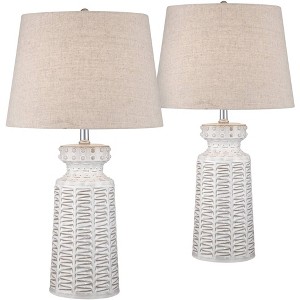 360 Lighting Helene Country Cottage Table Lamps 26" High Set of 2 Ceramic Rustic Cream White Glaze Linen Tan Shade for Bedroom Living Room Bedside - 1 of 4