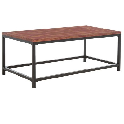 Distressed Maroon Walnut Wood and Metal Rectangular Cocktail Table