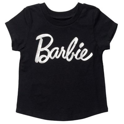 Barbie Little Girls Fashion Pullover Graphic T-Shirt Black / Silver 7-8